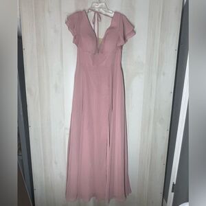 Azazie pink short sleeve a‎ line bridesmaid dress, size 10
